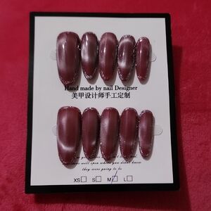 Handmade Red Gradient Press-On Nails with Silver Glitter Trim